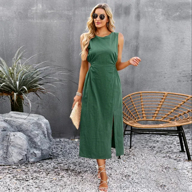 Women's Summer Solid Color Sleeveless Dress Green - Shop at LoveMi