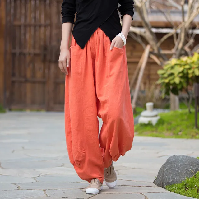 Ramie Stone Washed Soft All matching Trousers Women Coral Pomelo - Shop at LoveMi