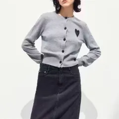 French Style Temperament Gray Embroidery Love Knitwear For Women - Gray - View 1