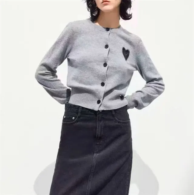 French Style Temperament Gray Embroidery Love Knitwear For Women Gray - Shop at LoveMi