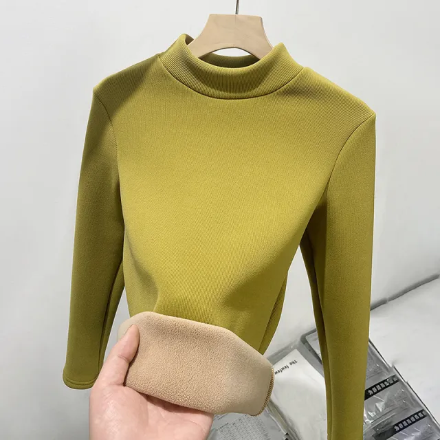 Fleece lined Warm Autumn And Winter Women's Long Sleeve Mustard Yellow - Shop at LoveMi