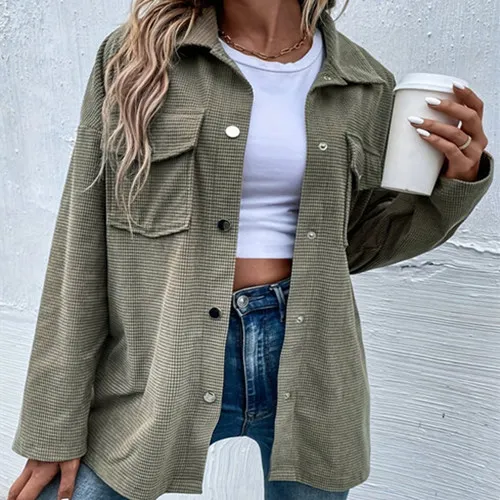 Women's Autumn Loose Solid Colour Retro Lapel Jacket Coat - Matcha