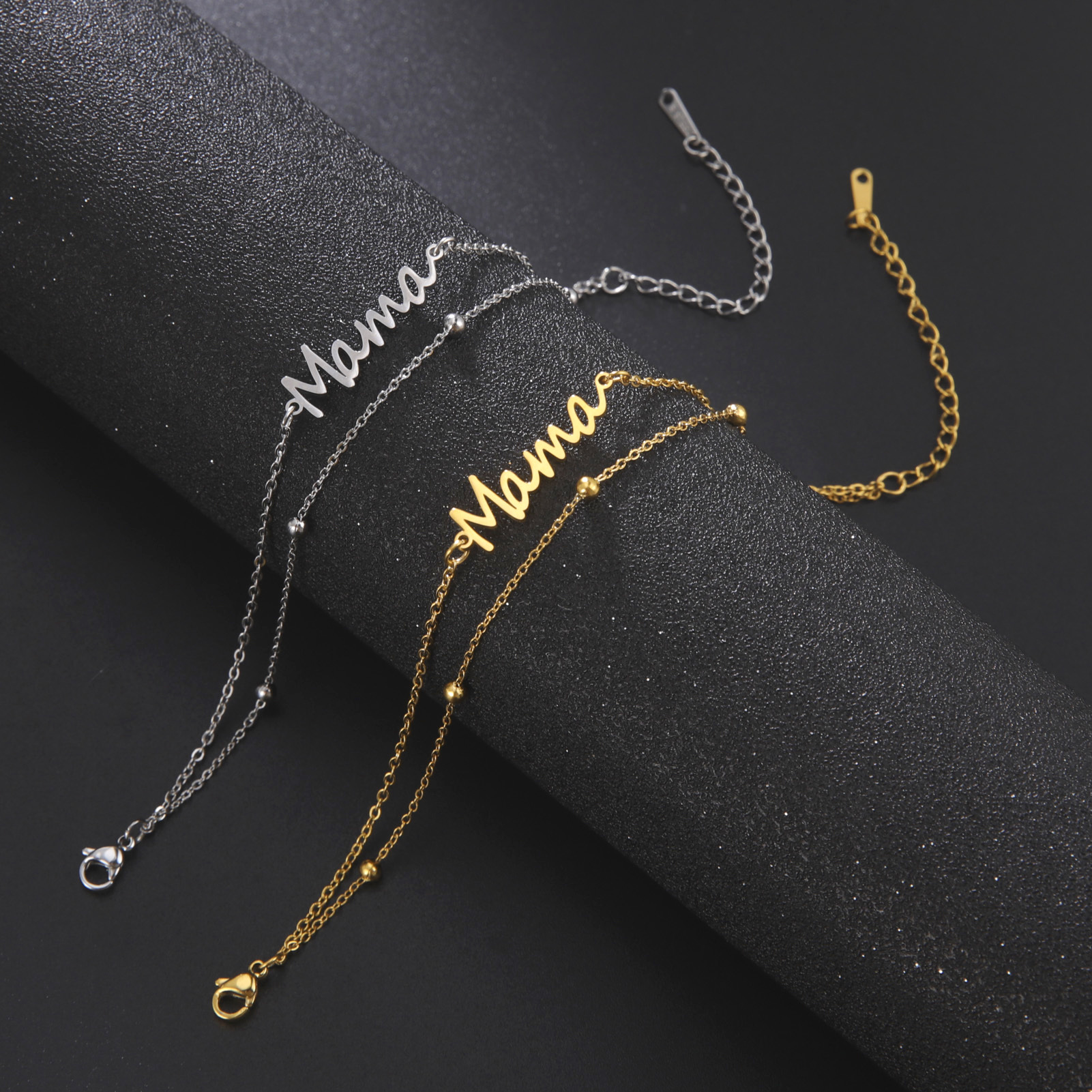 Mama Text Pendant 304 Stainless Steel Double-layer Chain Bracelet
