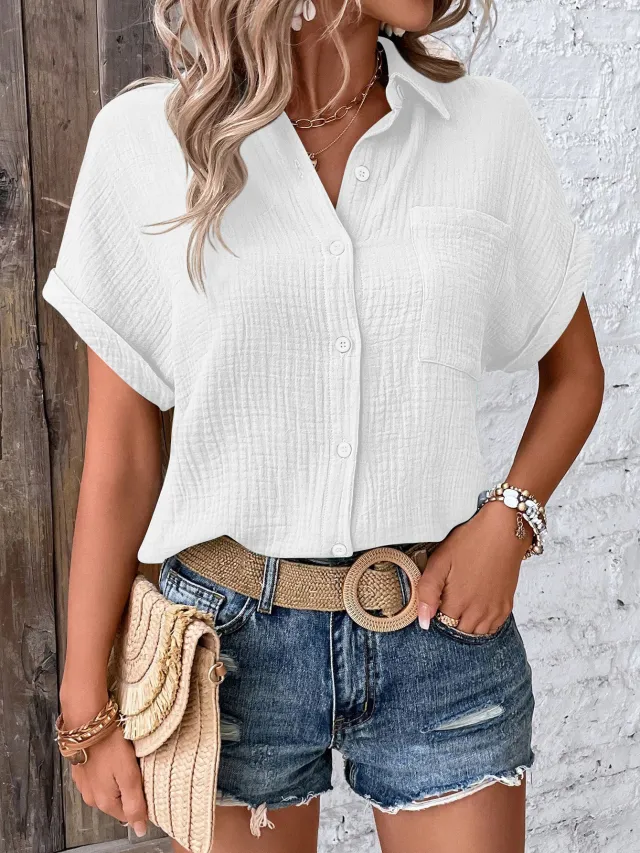 Women's Champray Batwing Sleeve Button Shirt White - Shop at LoveMi