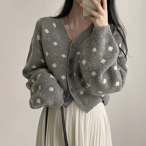 Vintage Knitted Cardigan Coat For Women Thin Sweater Top Gray - Shop at LoveMi