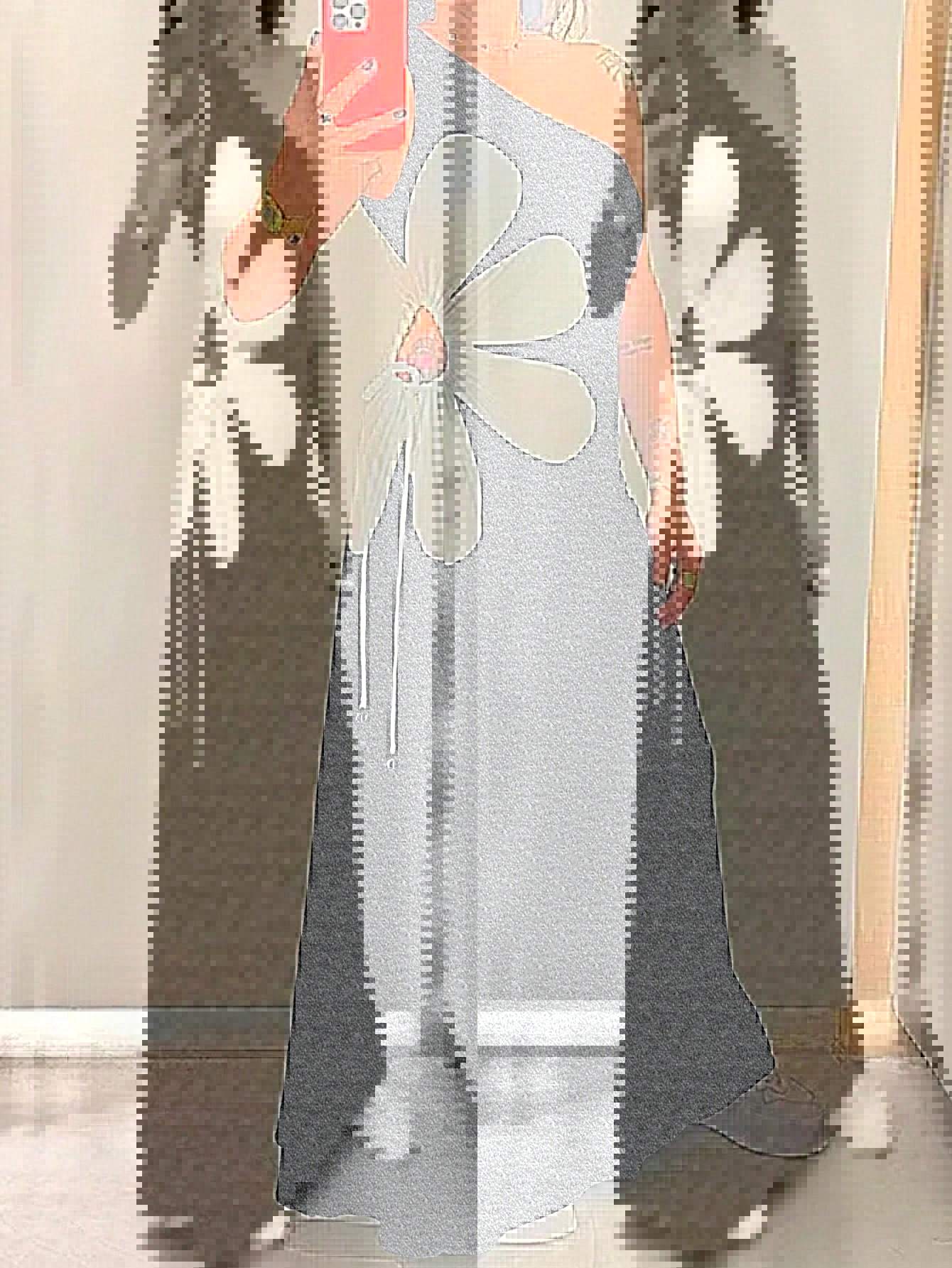 Large Flower Off-the-shoulder Sling Dress