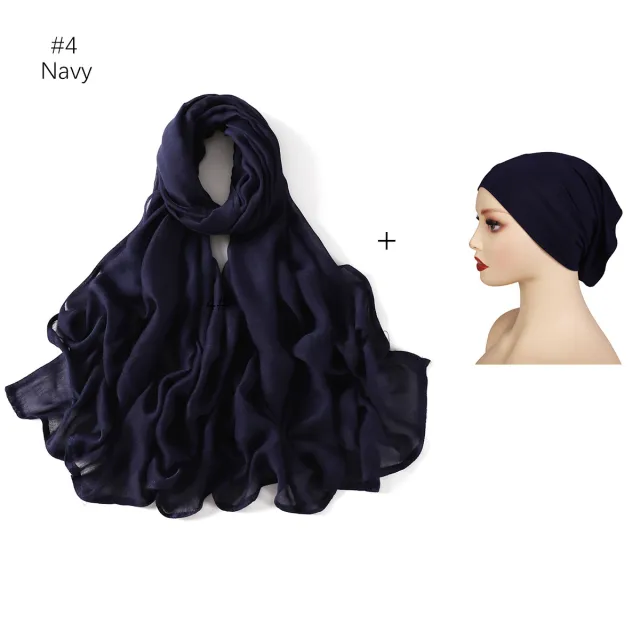Large Size Scarf Bottoming Hood Same Color Wide Edge Smoke Pipe Cap Combination Set 4 Navy Blue - Shop at LoveMi