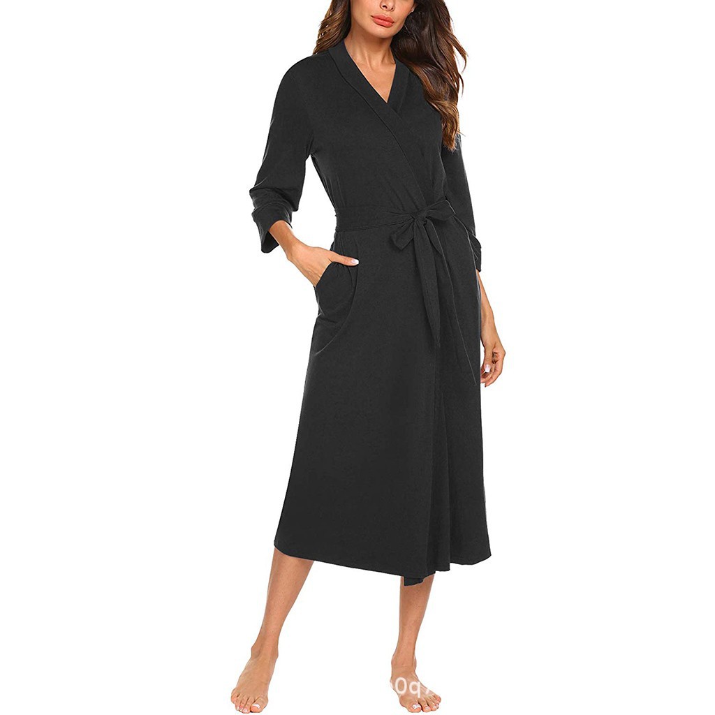 Women's European And American Style Nightgown Solid Color V-neck 5