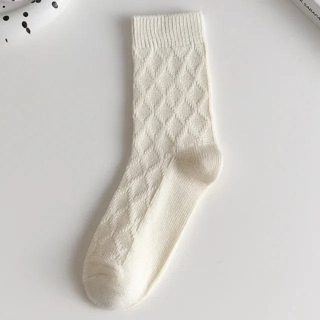White Socks Women's Mid Tube Stockings Thick Thread Diamond Lattice Autumn And Winter Full Diamond - Shop at LoveMi