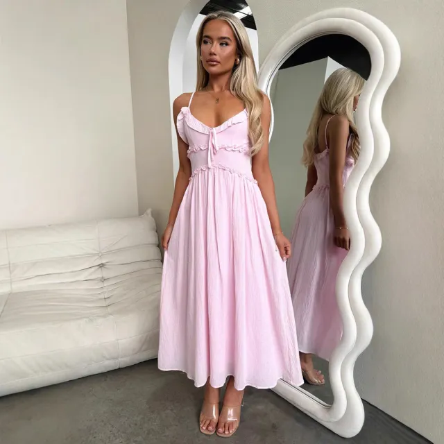 INS Casual Loose Vacation Dress Women Pink - Shop at LoveMi