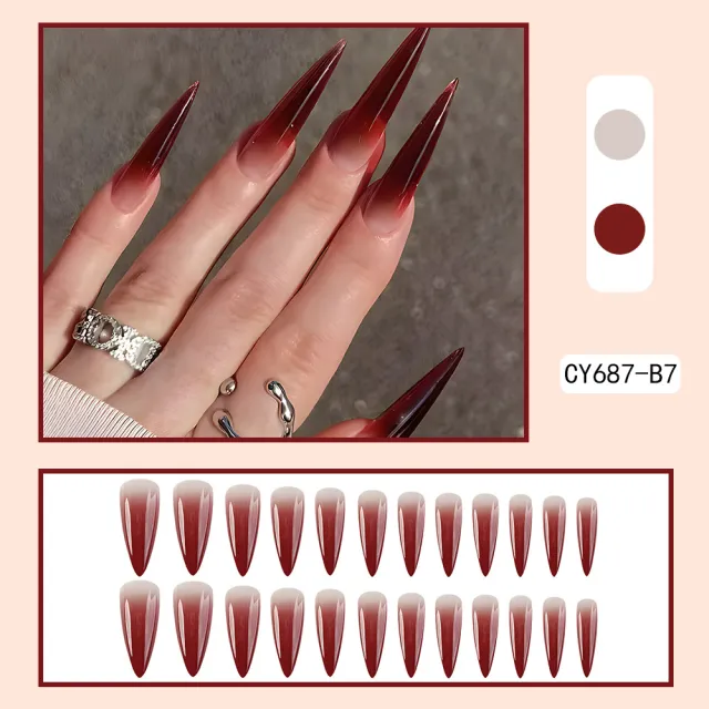 Foreign Trade Wearable Nail Sticker Elegant White Drop Shape Wine Red Gradient Fake Nail Patch Nails Cy687 B7 - Shop at LoveMi