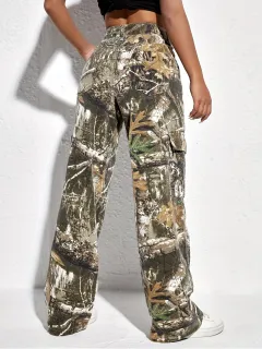 Women's Fashion Printed Casual Loose Denim Trousers - Color-S - View 1