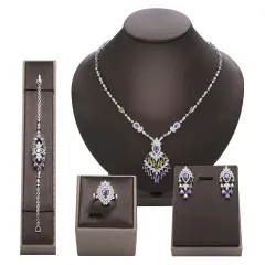 Color Zirconium Necklace Earrings 4-piece Set - White - View 1