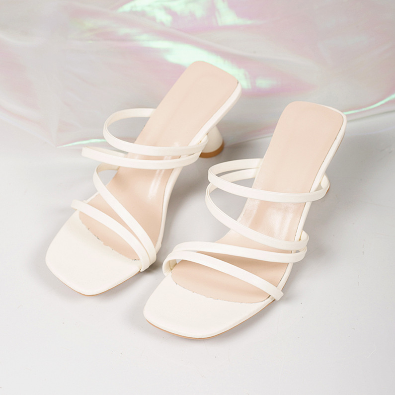 Women's Plus-Size Square Toe Stiletto Heel Sandals - Beige - Sarah Express