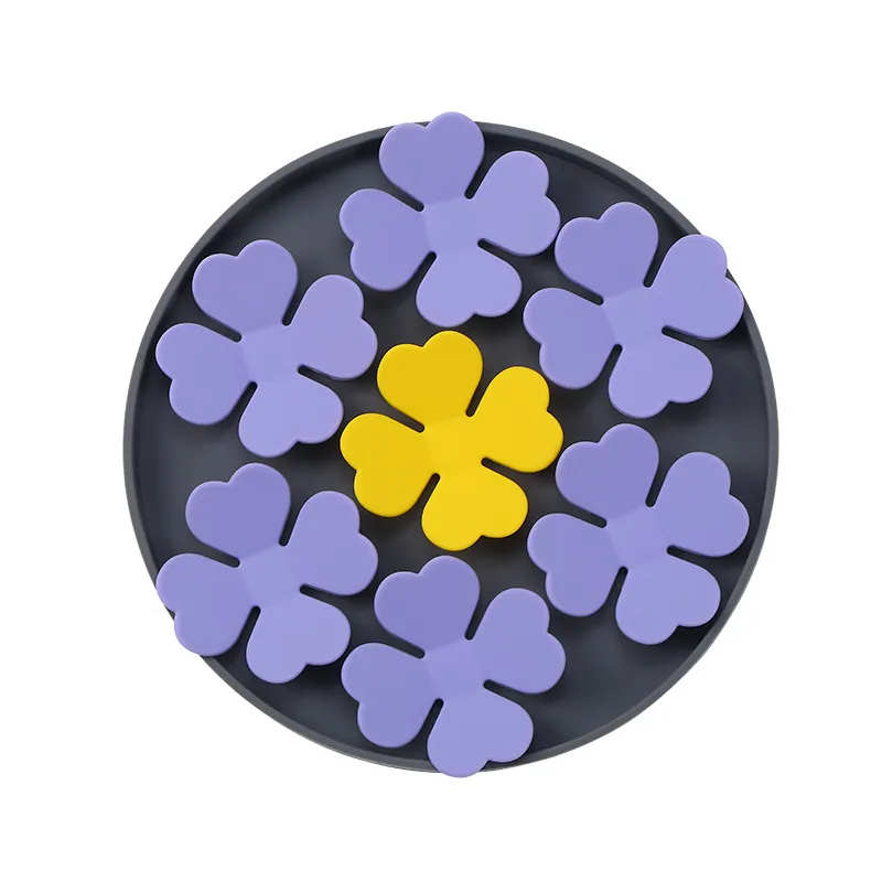Silica Gel Sucker Anti-choke Smell And Slow Eating Pet Licking Mat - Round Yellow Light Purple