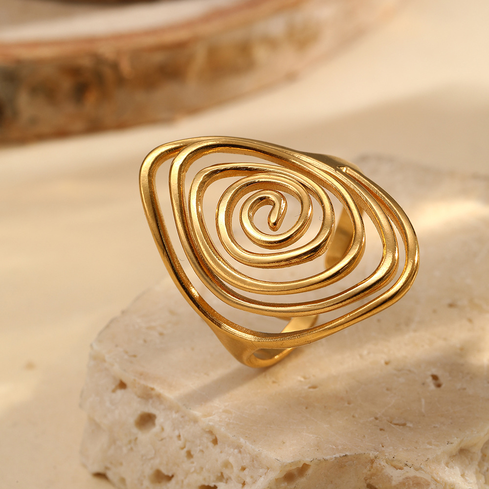 Geometric Spiral Laid Open Ring For Men And Women Retro High Sense