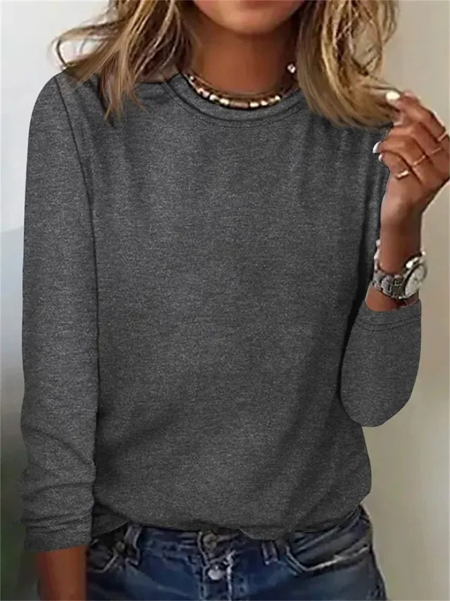 Women's T shirt Black And White Pink Ordinary Daily Weekend Basic Round Neck Regular Long Sleeve 3V 5Yl0P - Shop at LoveMi