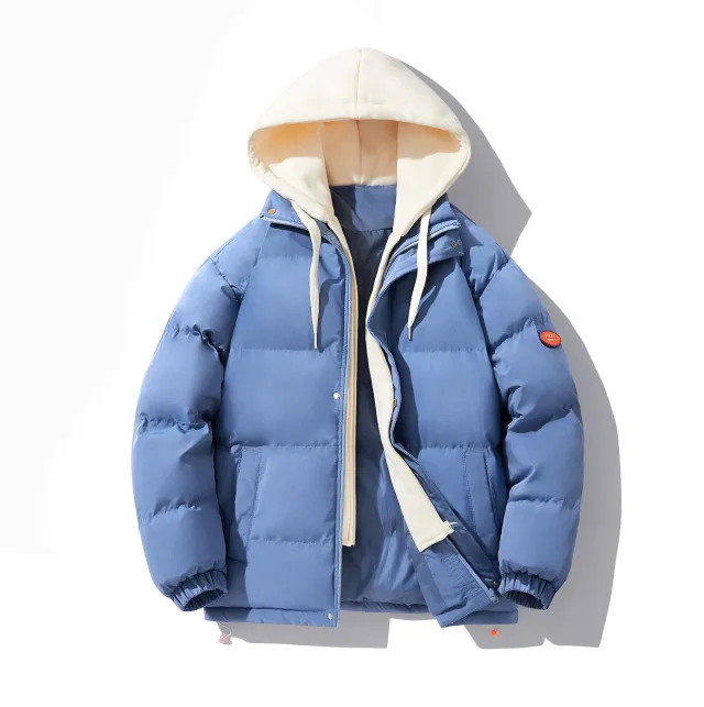 Cotton Coat Jacket Men's Fake Two piece Hooded Teenagers Blue - Shop at LoveMi