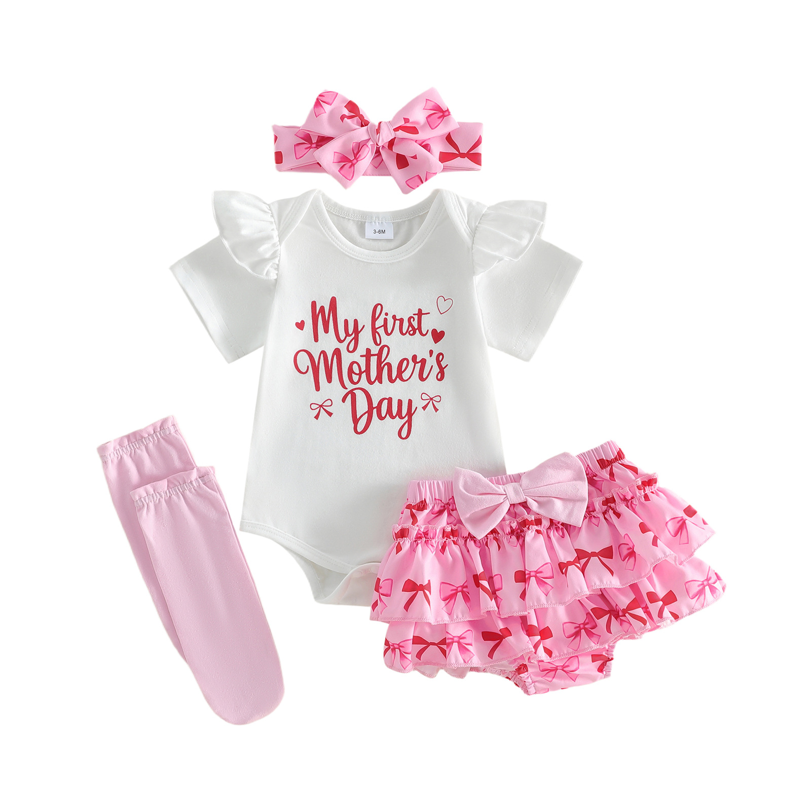 Childrens Printed Romper Pants Socks Headband Set