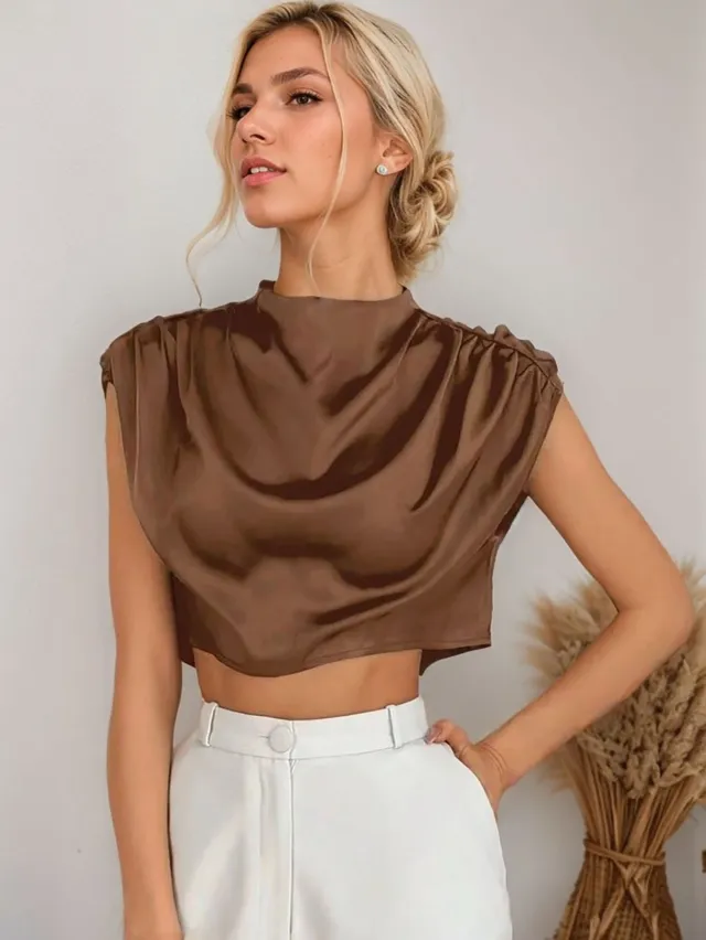 Elegant Women's Short Top Short Sleeve Brown - Shop at LoveMi