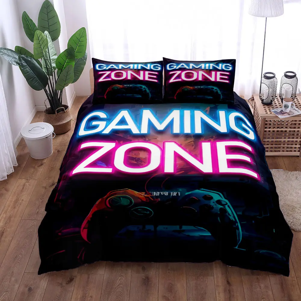 Gamepad Bed Printed Three-piece Set Sheet Coverlet