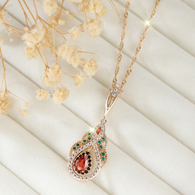 Pomegranate Red Black Diamond Emerald Vakarufalhi Sweet Elegant Necklace
