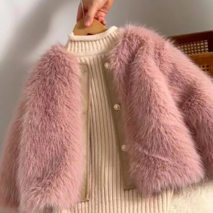 Collarless Korean-style Chic Fluffy Cotton Top Made From Colored Cotton