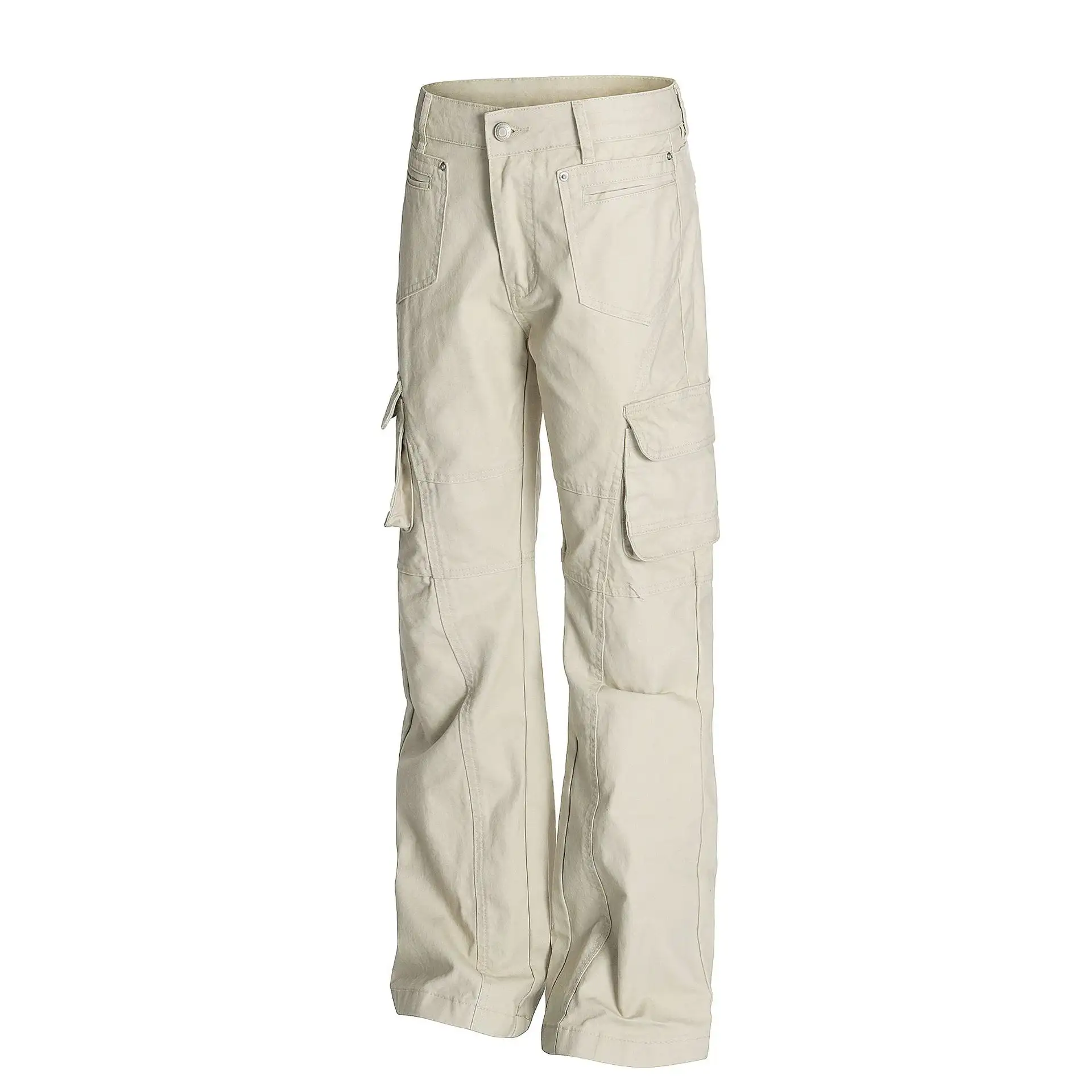 Retro Unisex Solid-Color Multi-Pocket Loose Flare-Bootcut Workwear Casual Pants