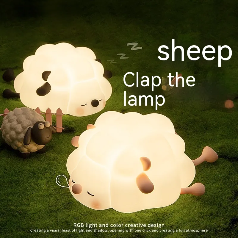 Cute Silicone Night Lights Sheep Cartoon Bedroom Lamp For Children's Room Decor Rechargeable Timing Dimming Sleep Night Light – image 5