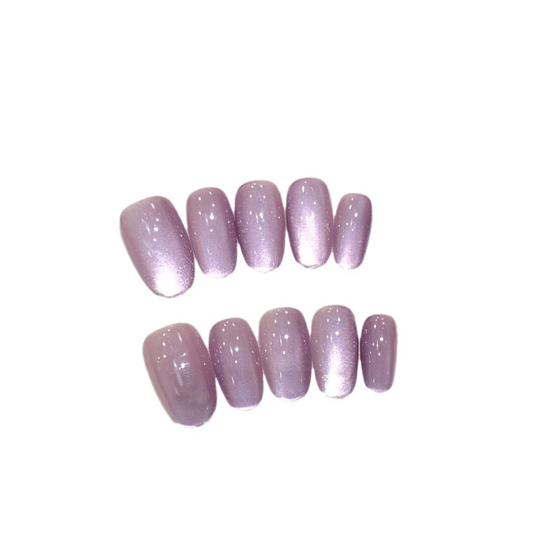 Gentle Detachable Faux Nails In A Purple Cat-eye Design