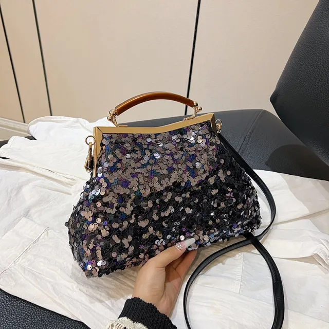 Women's Sequined Portable And Fashion Shell Bag Black - Shop at LoveMi