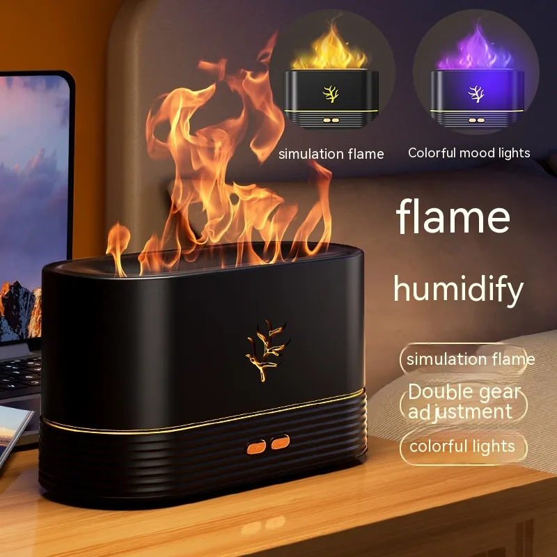 Flame Humidifier USB Smart Timing LED Electric Aroma Diffuser Simulation Fire Night Lamp Home Decor – image 2