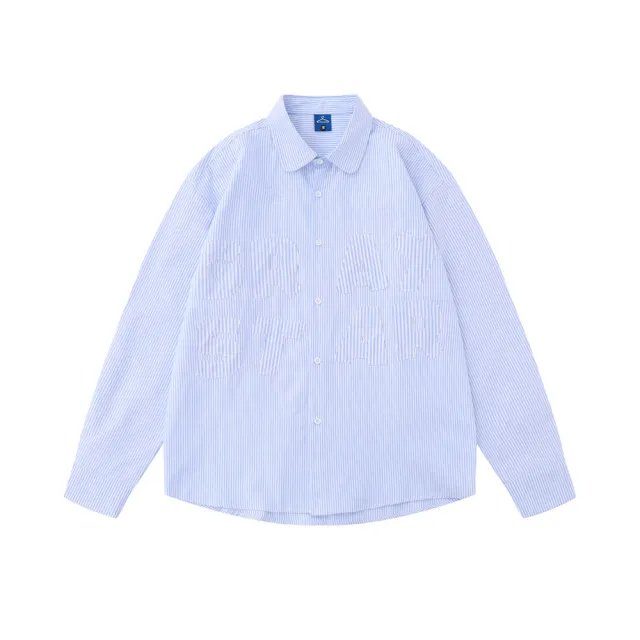 Vertical Striped Shirt Spring And Autumn Japanese Style Loose Casual Long Sleeves Lapel Men's Cardigan Light Blue - Shop at LoveMi
