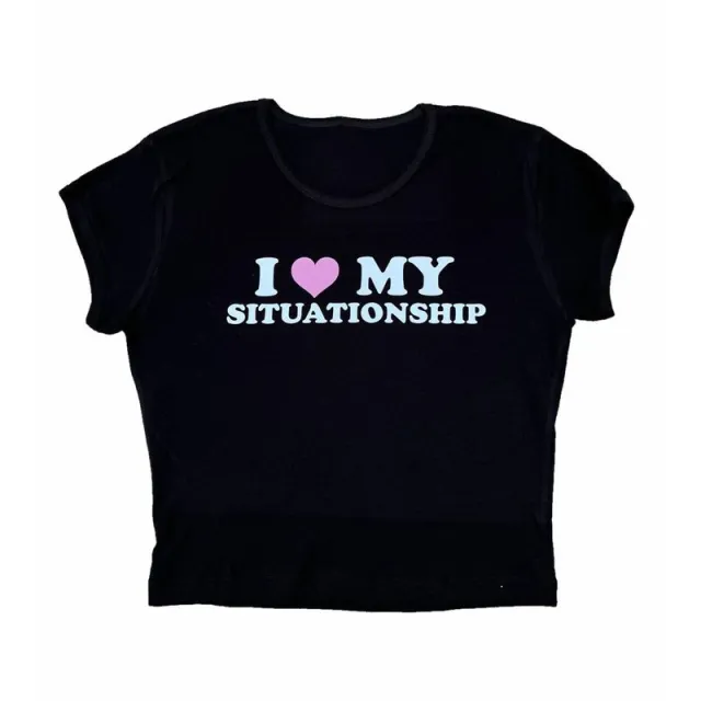 Round Neck Pullover Short Sleeve Letter Print Navel European And American T shirt Black - Shop at LoveMi