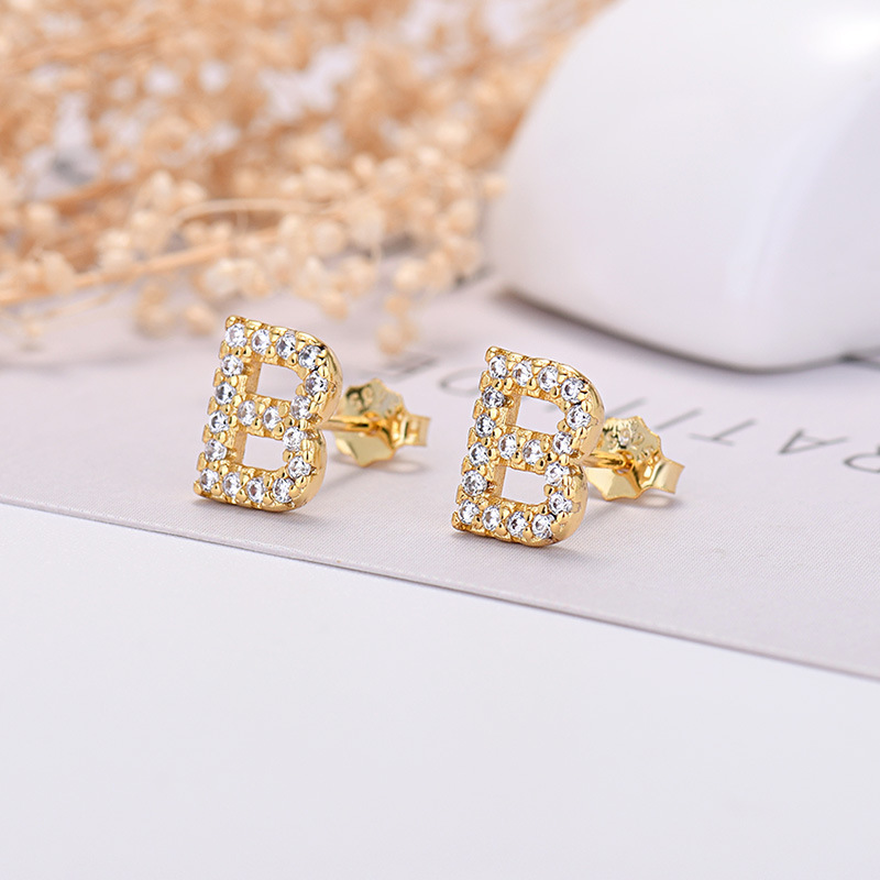 26-letter Zircon Earrings  Uppercase Letters