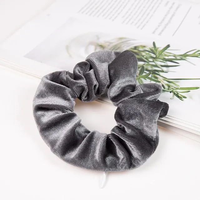 Invisible Zipper Suede Large Intestine Hair Ring Gray - Shop at LoveMi