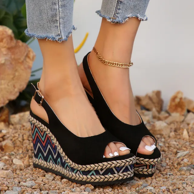 All match High Heel Plus Size Wedge Sandals Women's Platform Platform Roman Style Shoes Black - Shop at LoveMi