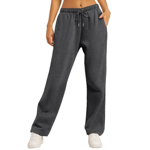 Same Style Solid Color Casual Loose Fleece lined Trousers Dark Gray - Shop at LoveMi
