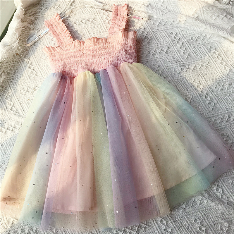 Title 9, Girls Summer Rainbow Crumpled Mesh Dress for su...