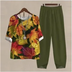 New Women's Five-quarter Sleeve Printed Top Two-piece Pants - Element 12-S - View 1
