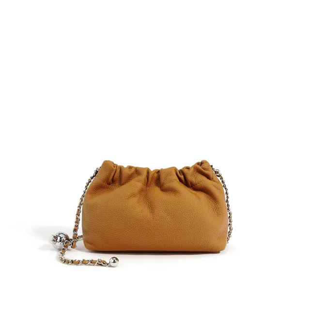 Top Layer Cowhide Texture Pleated Cloud Bag Women's Shoulder Crossbody Brown - Shop at LoveMi