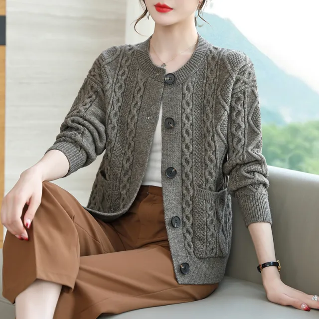 Cable knit Sweater Cardigan For Women Outer Match Short Autumn And Winter Gray - Shop at LoveMi