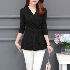 Undershirt Women's Oversized Loose-fitting T-shirt Shirt V-neck - Black - View 1