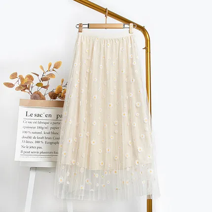 Mesh Little Daisy Chiffon A Line Skirt Apricot - Shop at LoveMi