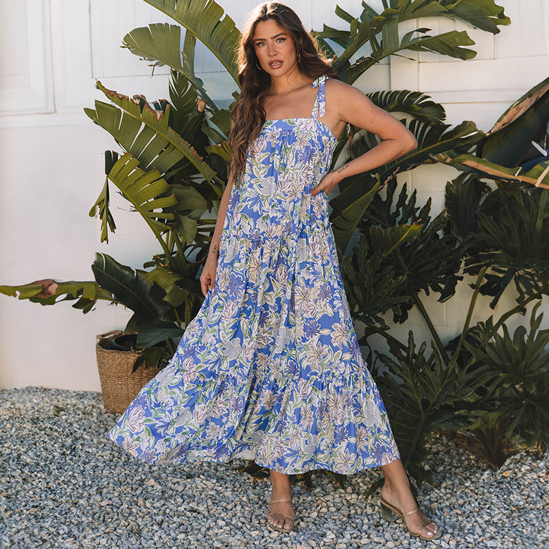 European And American Fashion Flower Printing Loose Long Dress