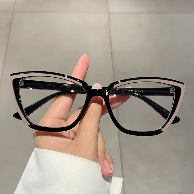 Set Up Anti Blue Light Colorful Cat Eye Flat Light Glasses Frame Black Coffee - Shop at LoveMi