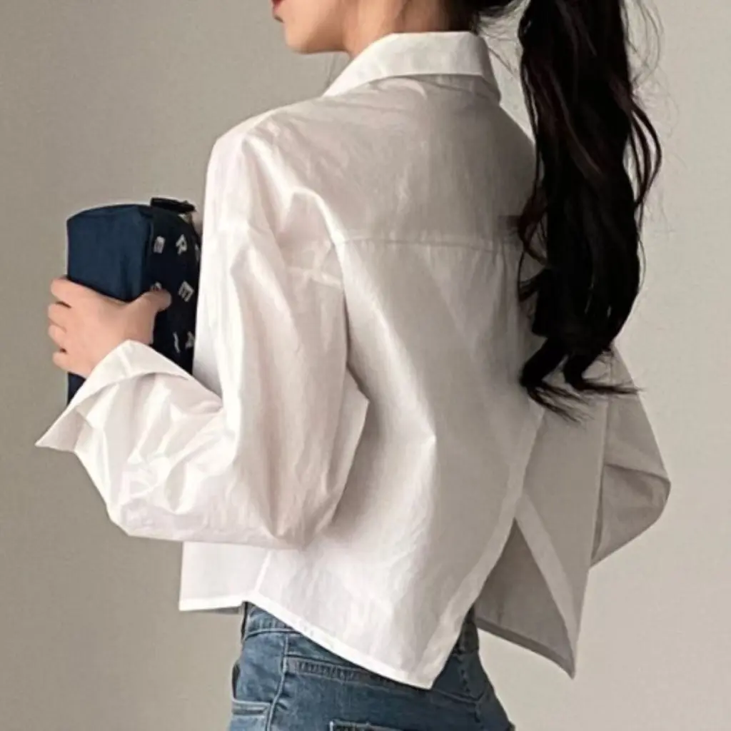 White French Sweet And Spicy Design Sense Niche Back Slit Loose Lapels Short Long Sleeve - White