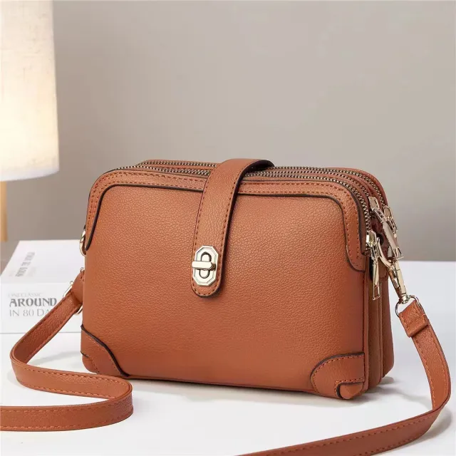 Multi layer Lychee Pattern Simple Texture Soft Leather Western Style Multi functional Shoulder Crossbody Small Square Bag Yellow - Shop at LoveMi