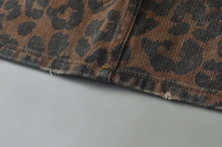 Leopard Print Denim Skirt Women's High Waist