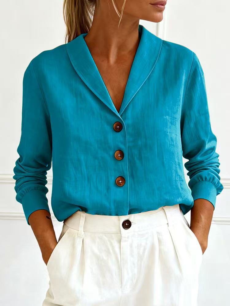Women's Peter Pan collar shirt – back view long sleeve cotton linen